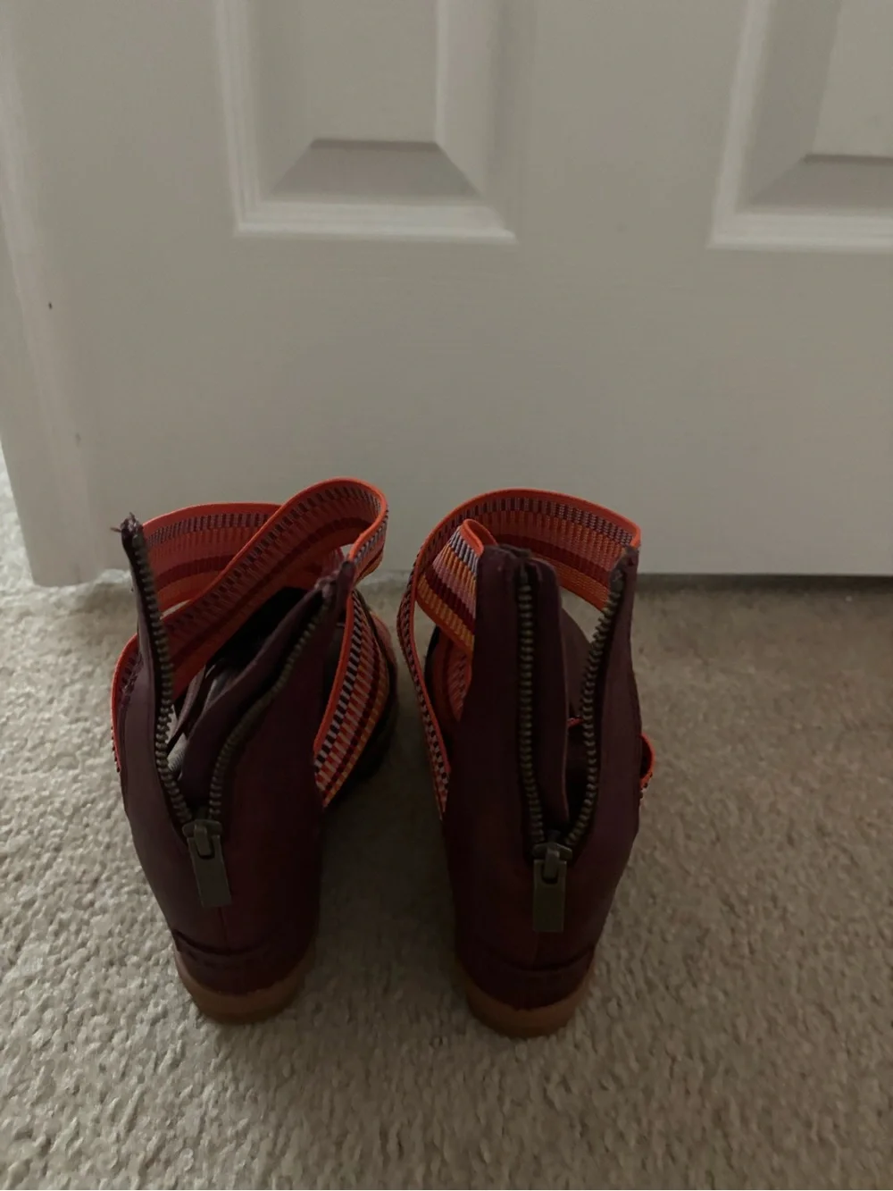 Sorel Women’s Strappy Wedge Sandals in Burgundy and Orange